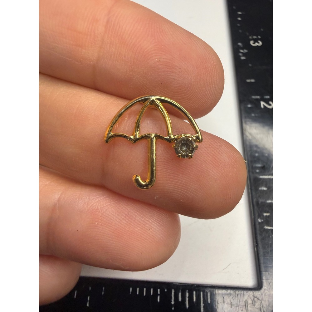Gold Tone Umbrella Charm Rhinestone Accent Small Pendant Weather Jewelry